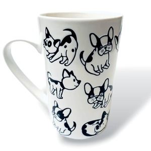 Graydon Hall Dog Mug, Black and White, Praying Dog, Kissing Dog, Playful‎ Dog